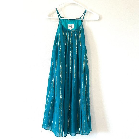Milly of New York Dress Silk Green Metallic Gold Stripes Polka Dots Size 8 - Picture 1 of 10
